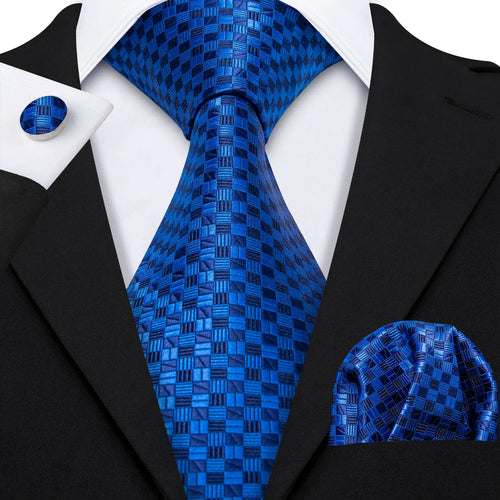 Men Tie Gold Navy Blue Striped Silk Tie 3.4" Jacquard Party