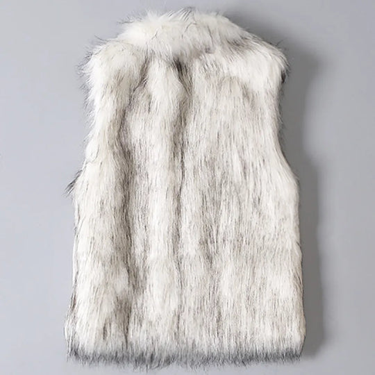 Winter Women's Vest Coat Wool Vest Faux Fur Vest Stand Collar Faux Fur