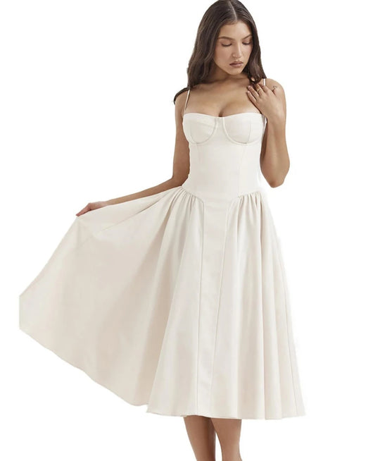 Elegant Spaghetti Strap Midi Dress Women Party Slim A Line Solid Suspender Lady Dresses New Spring Summer Fashion Sexy Vestidos