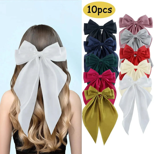 10PCS Elegant Bow Ribbon Hair Clip Women Fashion Simple Solid Satin