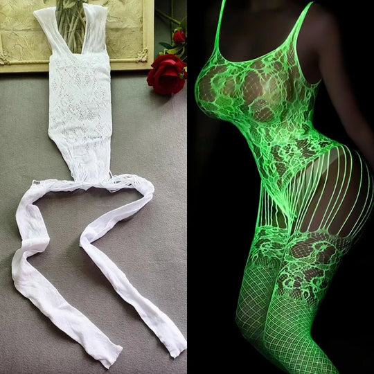 Luminous Fishnet Tights Women Elastic Mesh Open Crotch