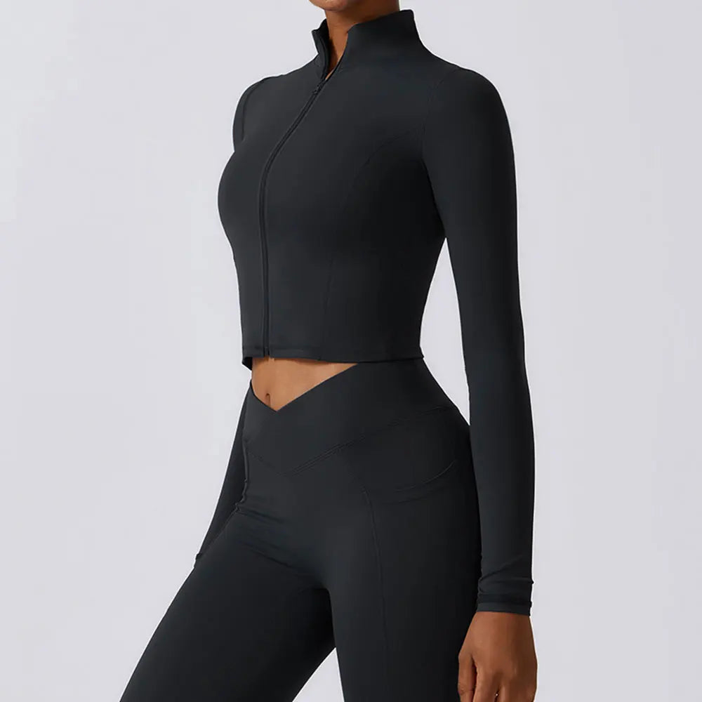 Zipper Sports Top Women Gym Long Sleeve for Fitness Coat Running Women
