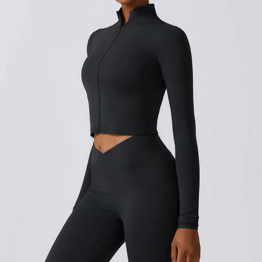 Zipper Sports Top Women Gym Long Sleeve for Fitness Coat Running Women
