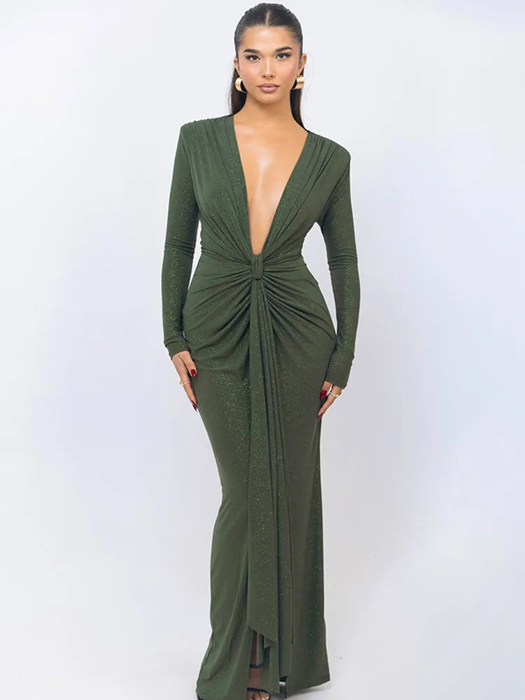 Articat Elegant Long Sleeve Elastic Tight Party Evening Dress For