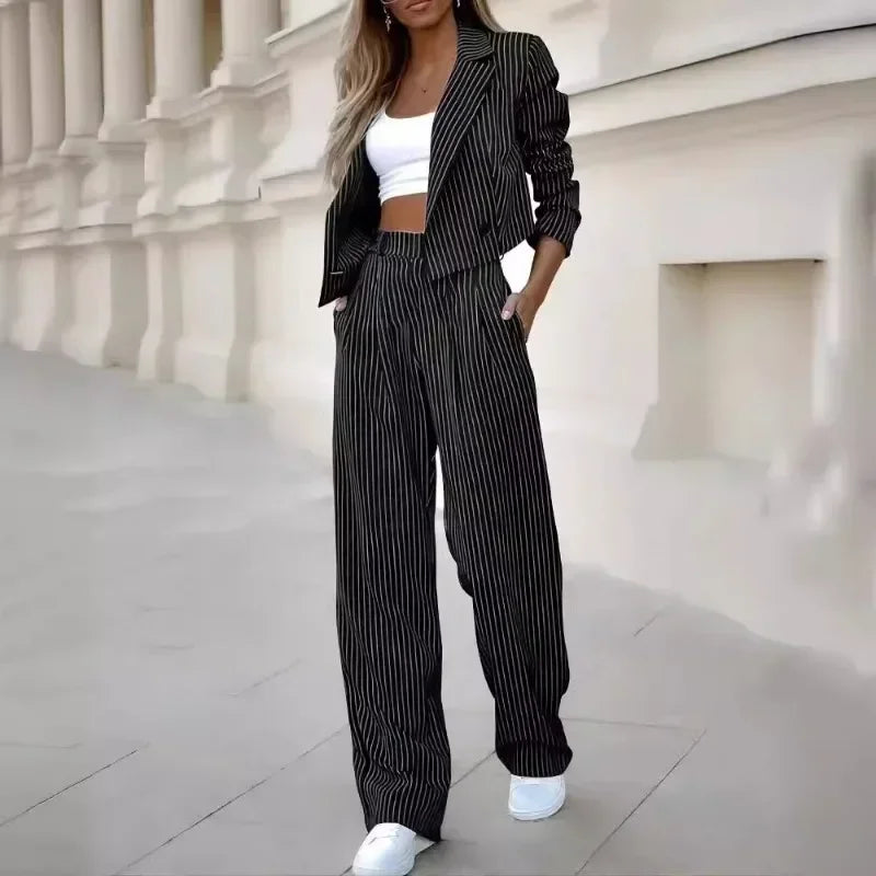 Mandylandy Casual Striped Suits Women Outfits Summer Short Style Lapel