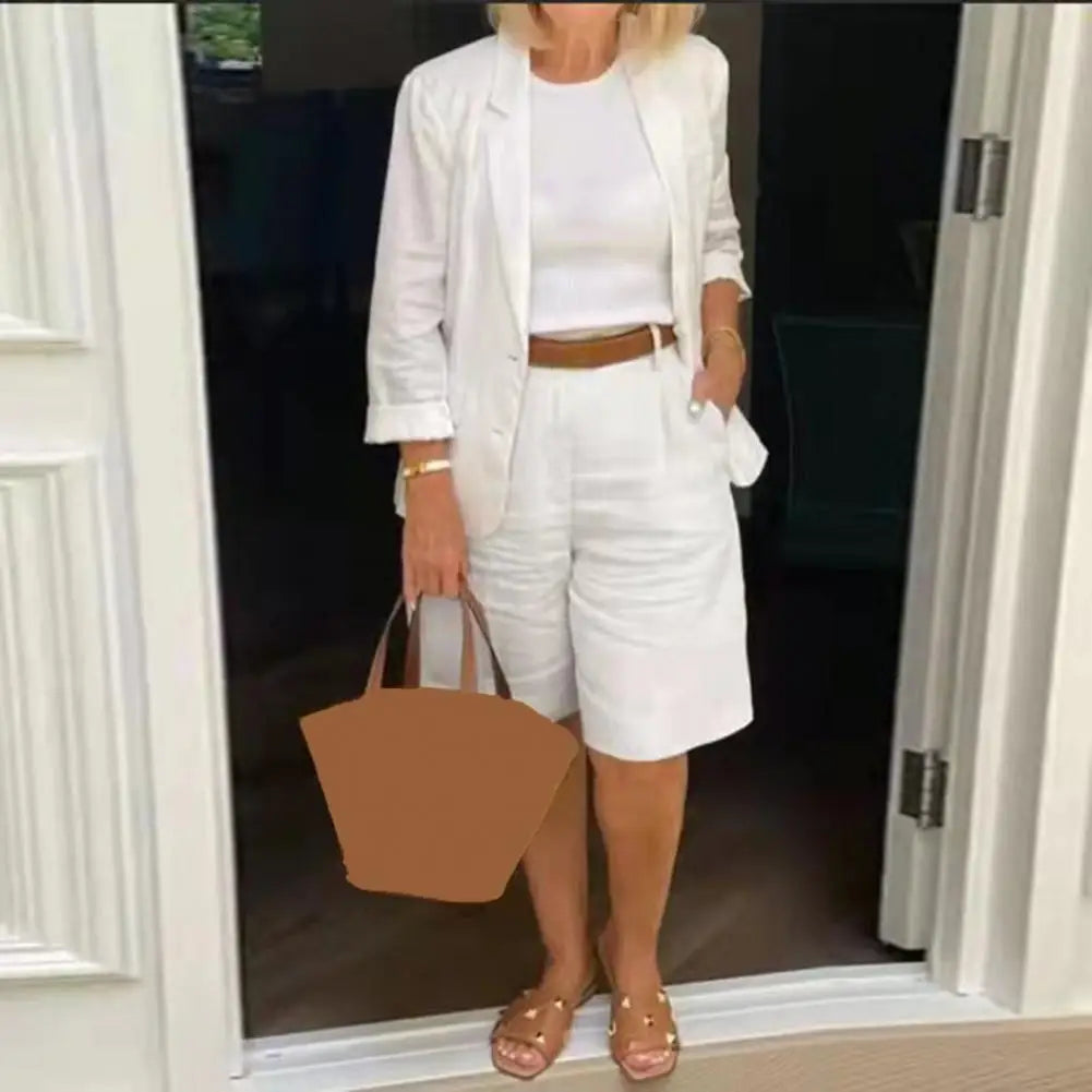 1 Set Attractive Suit Coat Shorts  Loose Cool Two Piece Set