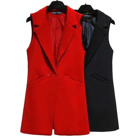 2024 Vest Women Sleeveless Jacket Coat Long Vest Blazer Formal Work