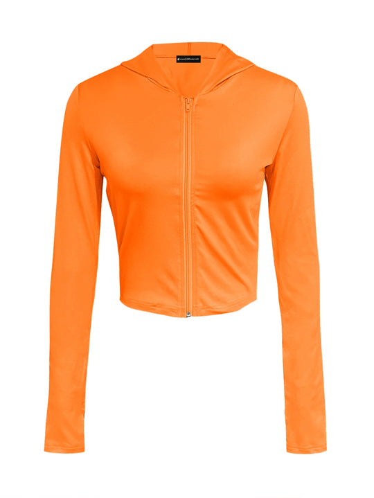 LW Hooded Collar Crop Top T-shirt Autumn Solid Color Long Sleeve Women's Hooded Crop Tops Slim Fit Short Streetwear Sporty sport