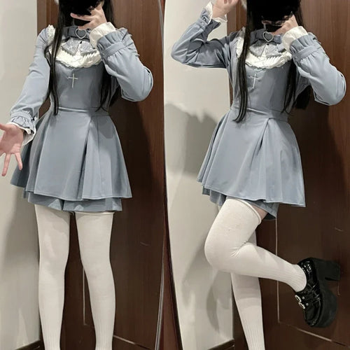 Japanese Punk Style Y2k Lolita OP Dress Women Vintage Elegant Ruffle