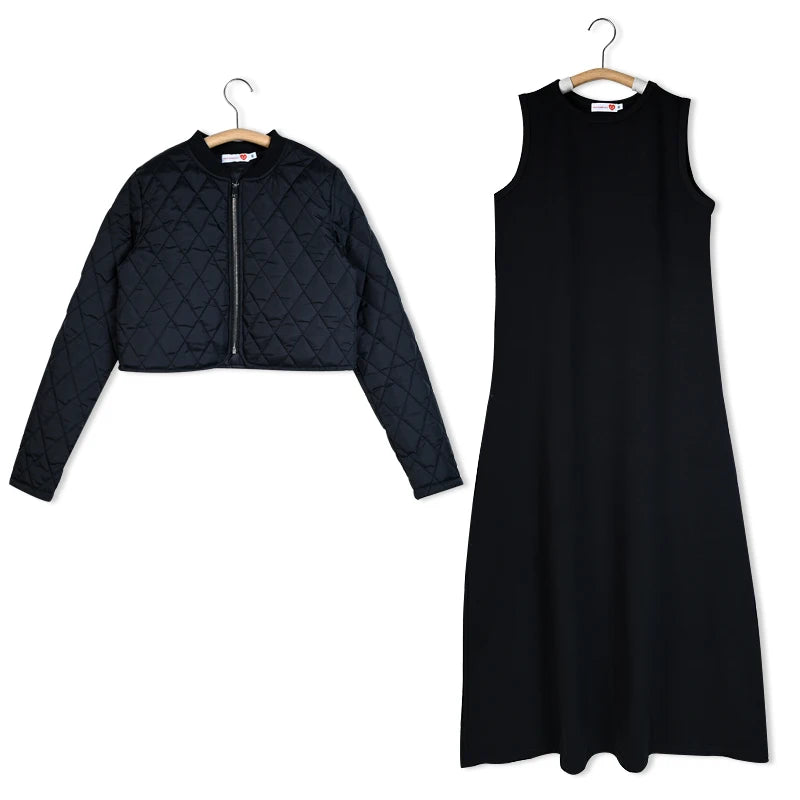 Women cardigan and sleeveless maxi dress outfit casual french terry