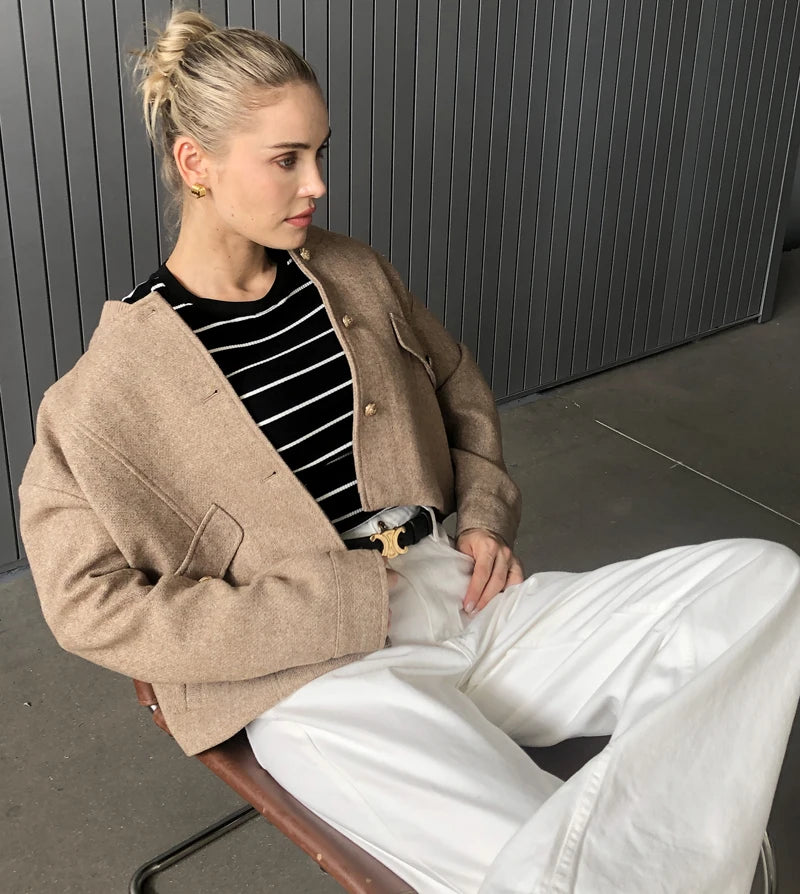 2024 Fall / Autumn New Women Fashion Basic Wool Cropped Jacket Short