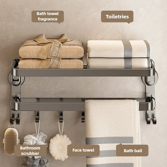 Wall-mounted Suction Cup Bathroom Towel Rack Gun Gray Aluminum Alloy