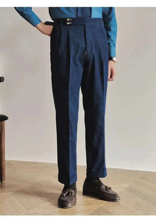 Denim Blue Quality Italy Business Dress Pants Men  Office Social Suit Pants Casual Wedding Groom Trouser Pantaloni Uomo Casual