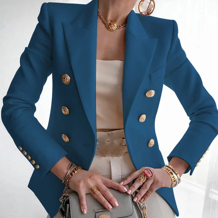 Casual Turn Down Collar Long Sleeve Suit Outerwear Office Lady Spring
