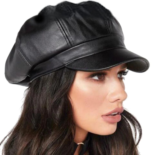 Women Men PU Leather Berets Hat Retro British Solid Beret Baseball Cap Outdoor Sun Hat Winter Warm Octagonal Hats Newsboy Caps