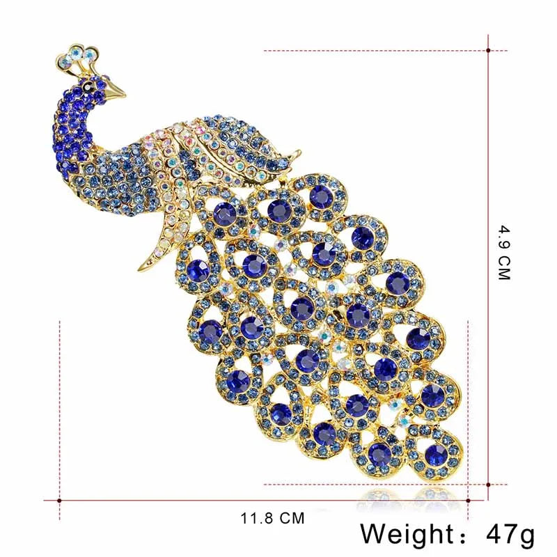 Hotsale Beautiful Sapphire Blue Crystal Rhinestone Peacock Brooch Jewelry Pin Accessories Animal Brooch
