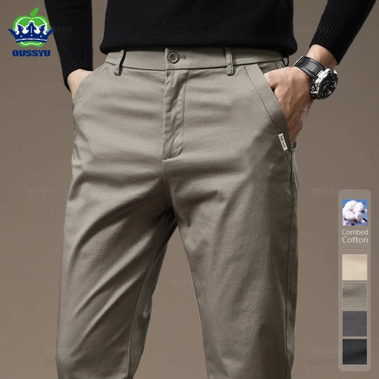 New High Quality Combed Cotton Casual Pants Men Thick Solid color