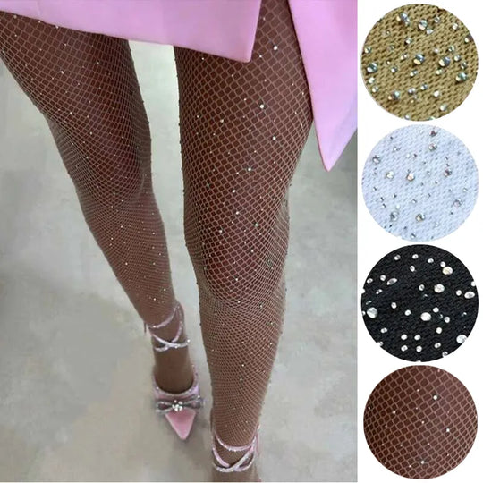 Summer Fishnet Diamond Pantyhose for Women Sexy Fashion Shiny Net