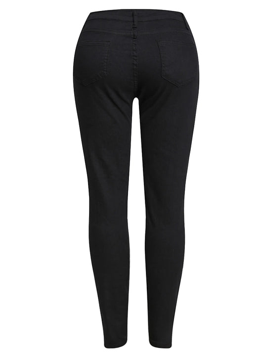 LW Mid Waist High Stretchy Ripped Solid Color Skinny Jeans Women's Clothing Street Style Denim Jeans Casual Bottoms Daily Pants