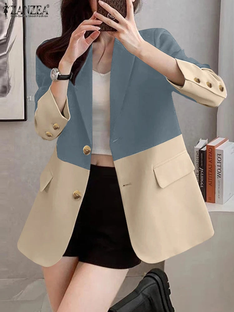 Fashion Women Blazer ZANZEA Autumn Elegant OL Work Suits Stylish Long