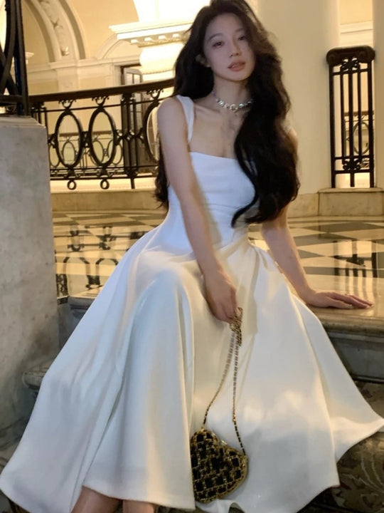 2024 Summer Solid Midi Dress Women French Elegant Holiday Party