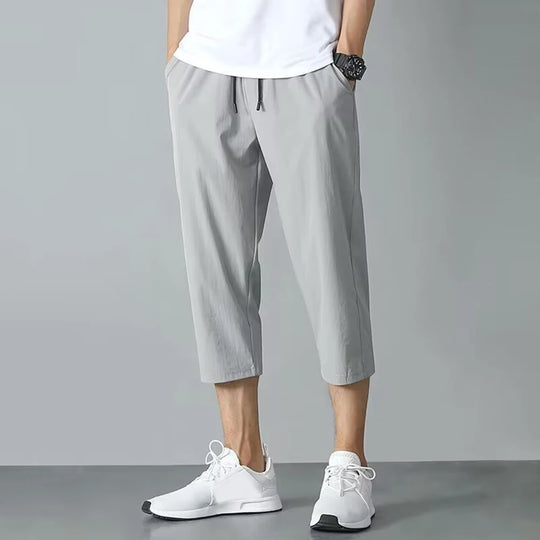 Summer Breathable Casual Capris Pants Men Stretched Nylon Ice Silk
