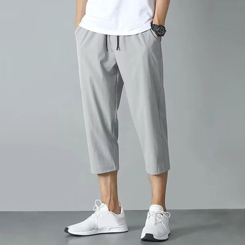 Summer Breathable Casual Capris Pants Men Stretched Nylon Ice Silk