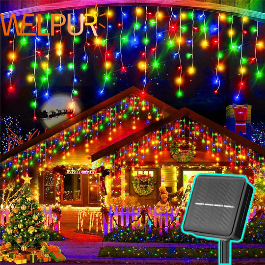 Solar Street Garden Decoration Garland Solar Curtain Icicle Light Outdoor LED String Lights 3.5M/7.5M Waterproof Curtain Light