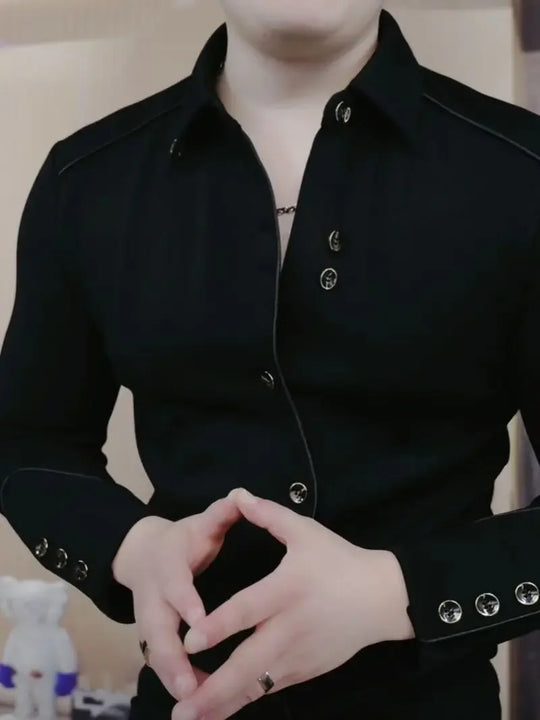 Autumn Winter Light Luxury Fashion High-end Men's Long Sleeved Lapel Sweatshirt New Trend Handsome Korean Version Slim Fit Shirt