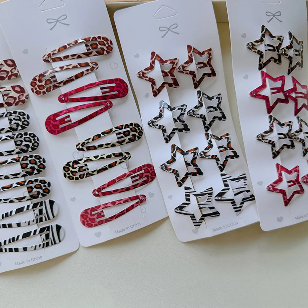8pcs/set Leopard Print Hair Clips for Women Girls Vintage Geometric
