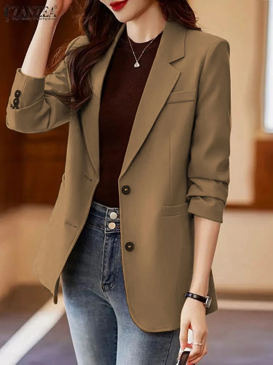 ZANZEA Women Elegant Laple Neck Long Sleeve Blazer Autumn Casual Solid