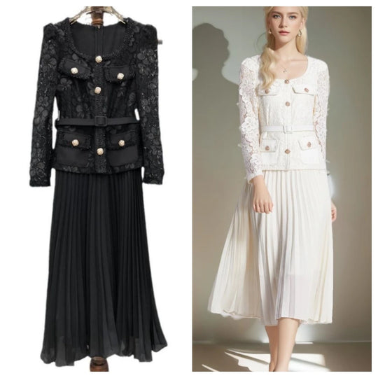 Runway Designer Summer Flower Embroidery Lace Chiffon Prom Dress Women