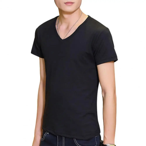 Men's Summer T-Shirt Cotton O-Neck V Neck Solid Color Short