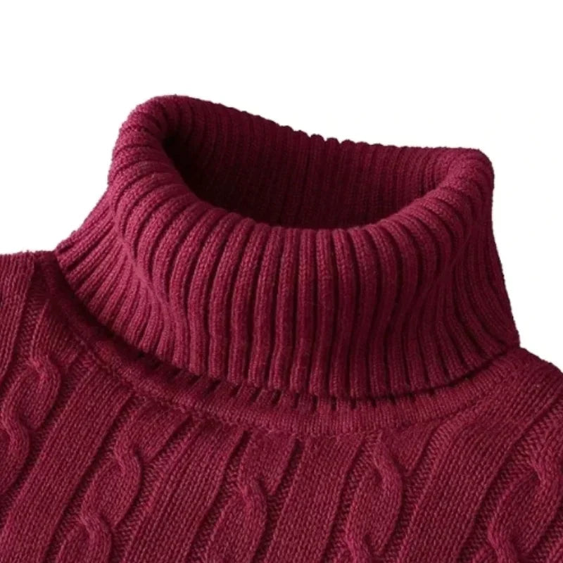 Men's High Neck Sweater Solid Color Pullover Knitted Warm Casual