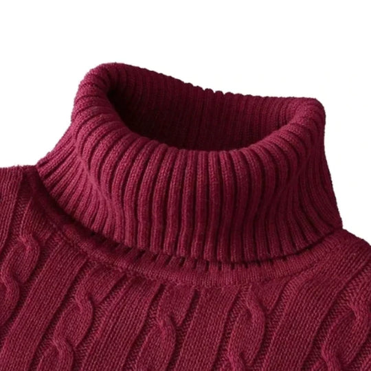 Men's High Neck Sweater Solid Color Pullover Knitted Warm Casual
