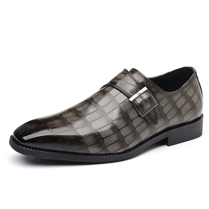Gentleman Monk Strap Loafers Men's Crocodile Pattern Belt Buckle Leather Shoes Designer Formal Wedding Dress Homecoming Footwear
