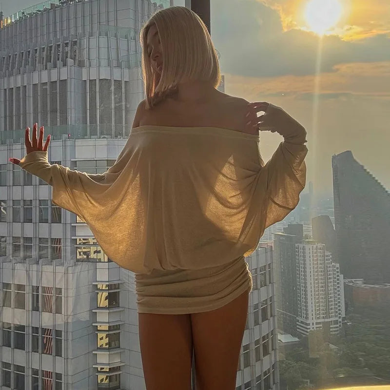 Fashion Off Shoulder Sheer Mini Dress Outfits For Women Hot Sexy Long