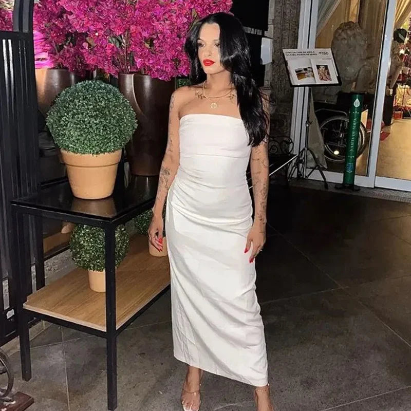 ASDS 2024 off shoulder black white long dress women bodycon beige midi