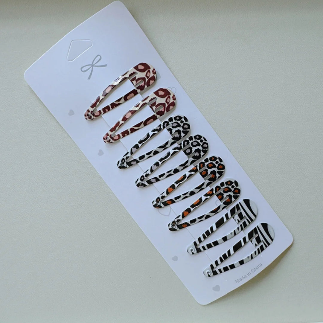 8pcs/set Leopard Print Hair Clips for Women Girls Vintage Geometric
