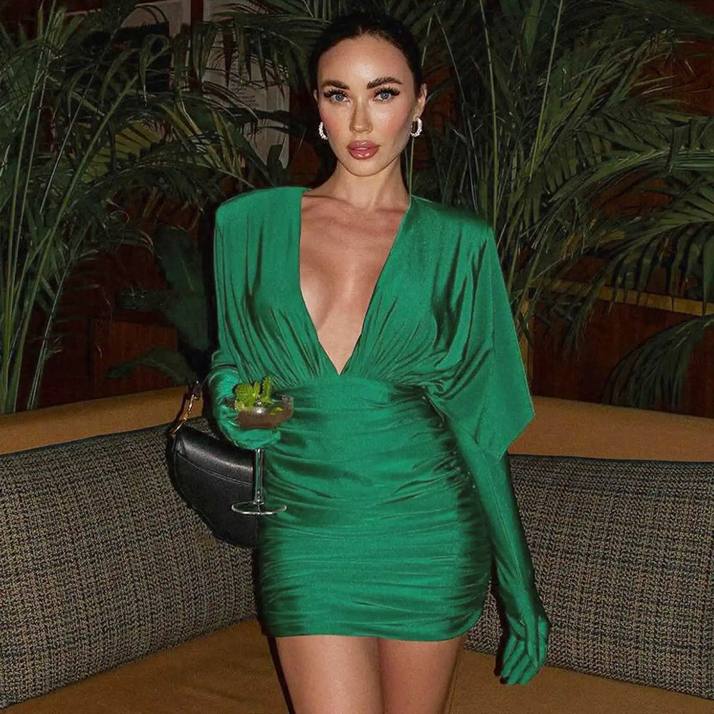 Cryptographic Fashion Sexy V Neck Bodycon Mini Dress for Women Elegant