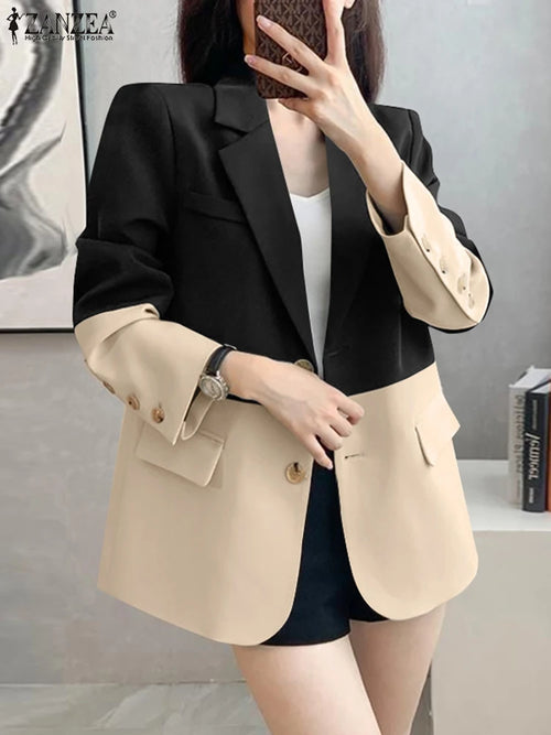 Fashion Women Blazer ZANZEA Autumn Elegant OL Work Suits Stylish Long