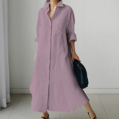 Solid Color Office V Neck Black Dress Long Sleeve High Temperament