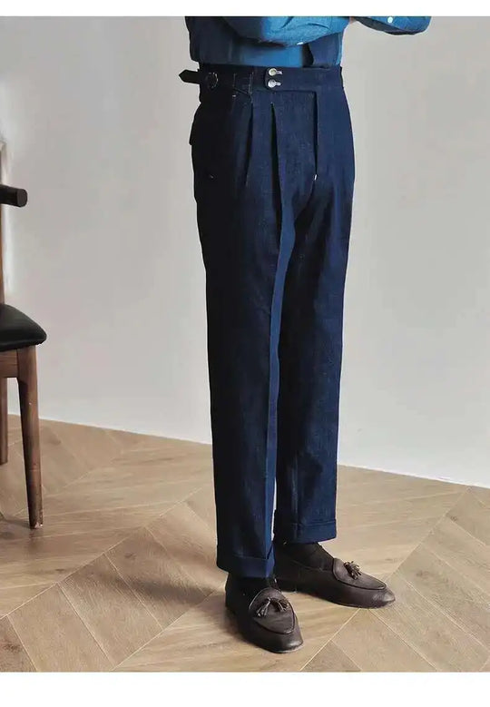 Denim Blue Quality Italy Business Dress Pants Men  Office Social Suit Pants Casual Wedding Groom Trouser Pantaloni Uomo Casual