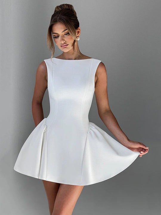 Mozision Backless High Waist A-line Sexy Mini Dress For Women Robe