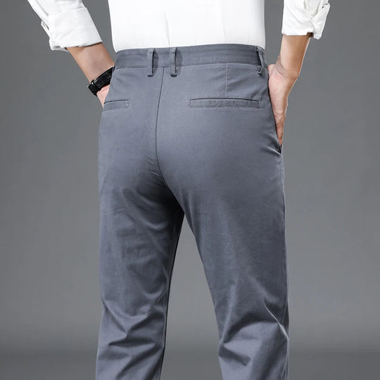 98% Cotton Casual Pants Men Solid Color Business Fashion Straight Slim