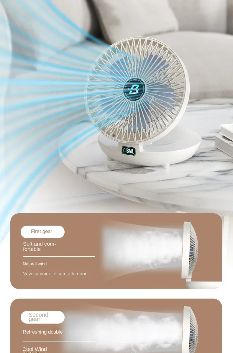 2IN1 Folding Desktop Fan Portable Air Conditioner Wall Mounted Fan Rechargeable with 3 Gears for Home Office
