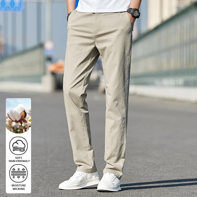 Top Grade 98% Cotton New Brand Casual Fashion Streetwear Slim Fit Long Pants Straight Pencil Trousers Men's Clothing
