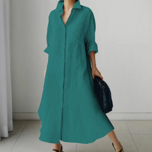Solid Color Office V Neck Black Dress Long Sleeve High Temperament