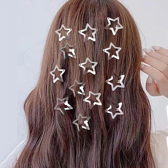 25/50Pcs Star Hair Clips for Girls Filigree Star Metal Snap Clip