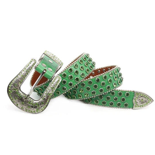 men & women fashion hip hop rock diamond studded belts soft leather rhinestone belt women designer waistband green pin buckle strapon